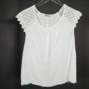 Alessia Pacini S Linen Top Lace Cap Crochet Sleeve Raw Hem White Lagenlook